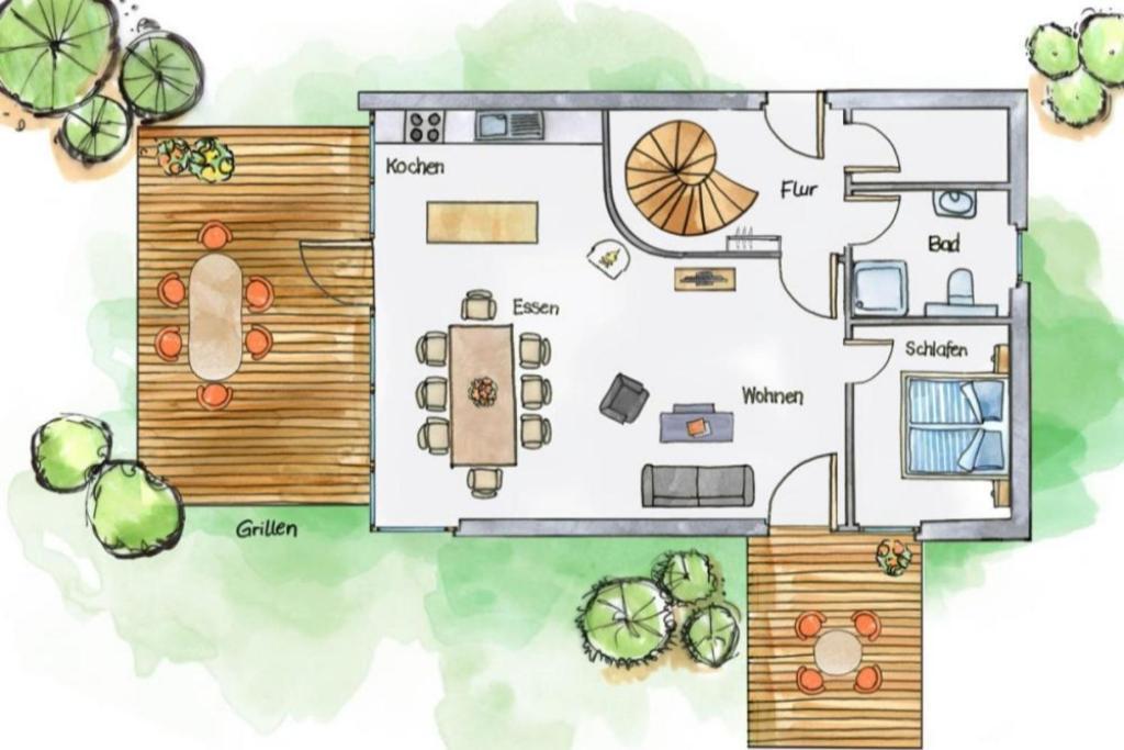 W7 - Sehr Schoenes Ferienhaus Mit Toller Lage Und Super Aussicht In Roebel An Der Mueritz Villa Luaran gambar